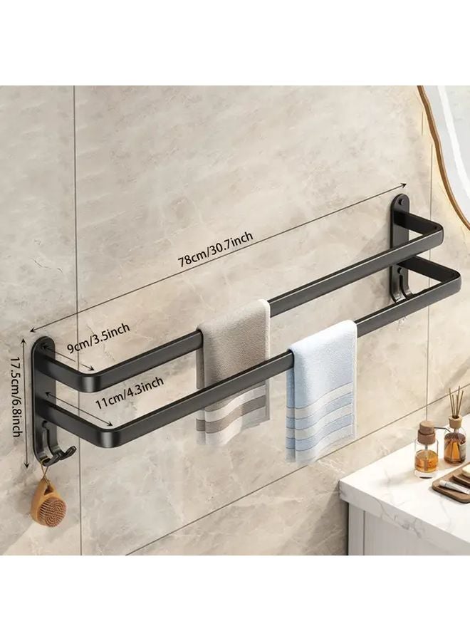 Black Double Layer No Drill Towel Rail Wall Mounted Bathroom Accessory Set - Image 2